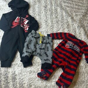 NB-3m baby boy sleepers Nike Air, Batman pants, child of mine sleepers